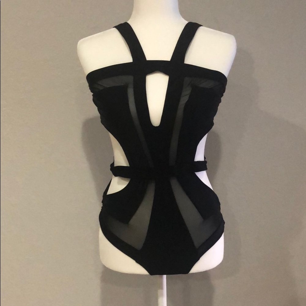 Black sexy onepiece mesh swimsuit